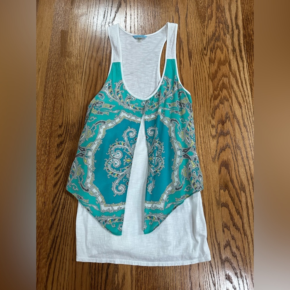 Anthropologie Leifnotes Teal and White Paisley Flowy Women's Tank Top